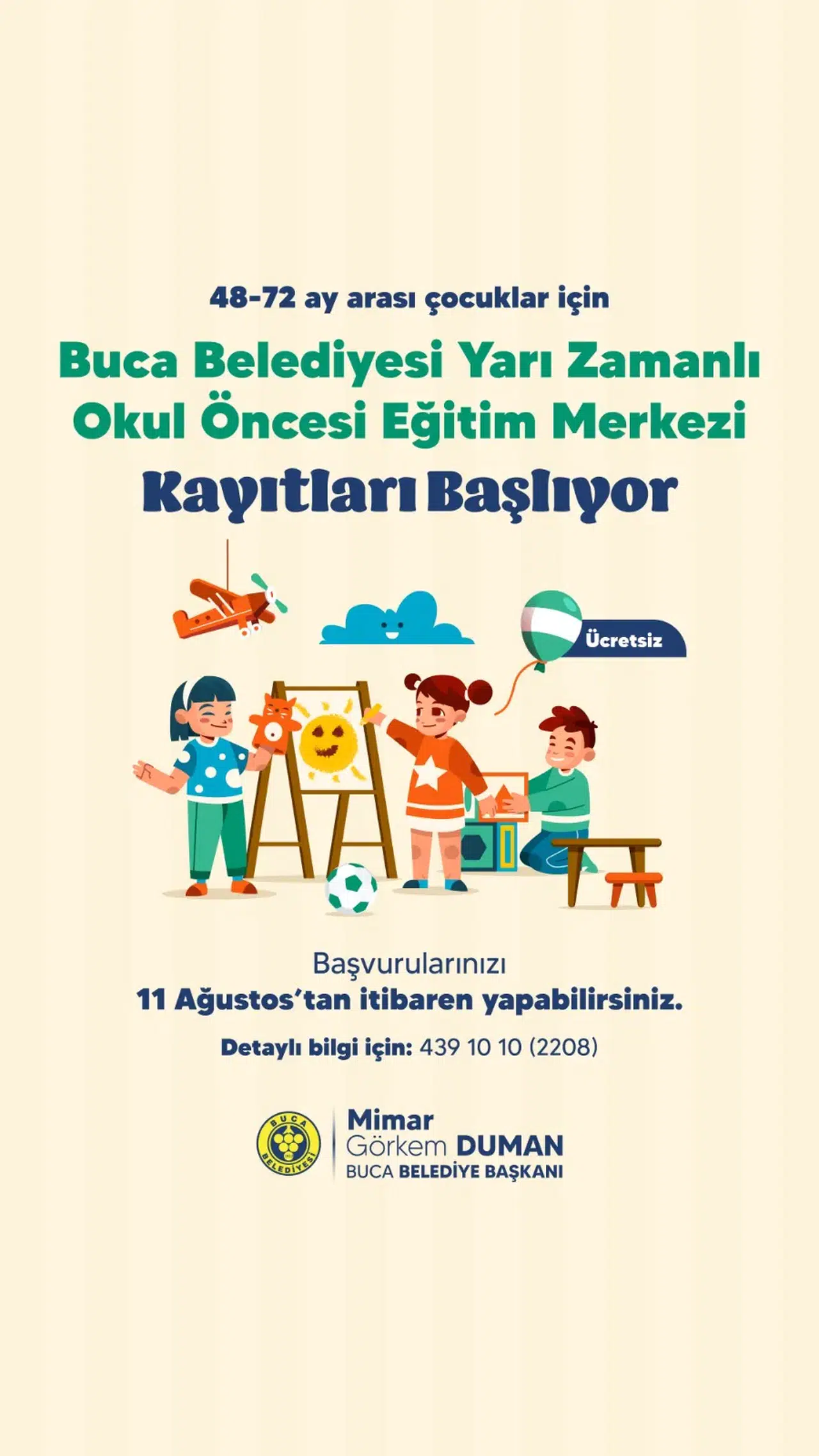 Buca Belediyesi Yarı Zamanlı Okul Öncesi Eğitim Merkezleri Kayıtları Başladı