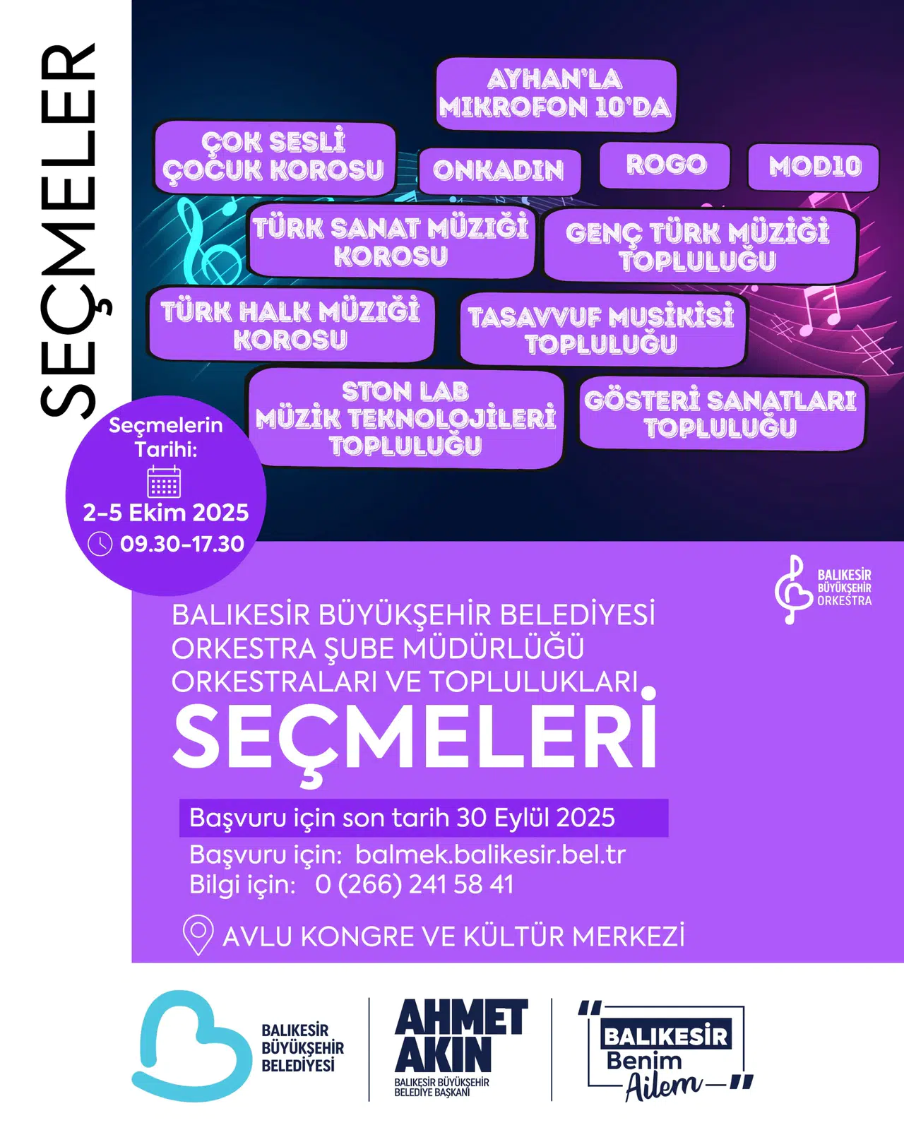 Balıkesir'de Orkestra Seçmeleri İçin Başvurular Başladı, 11 Kategoride Yeni Yetenekler Aranıyor