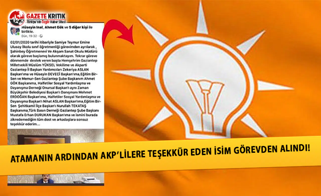 Atamanın ardından AKP’lilere teşekkür eden isim görevden alındı!