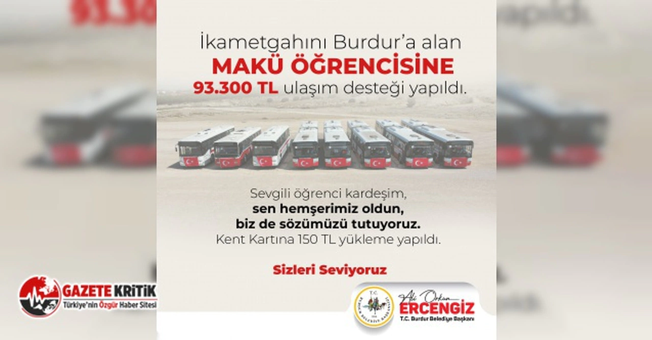 Burdur Belediyesi'nden 622 üniversiteliye, 93.300 TL ulaşım yardımı
