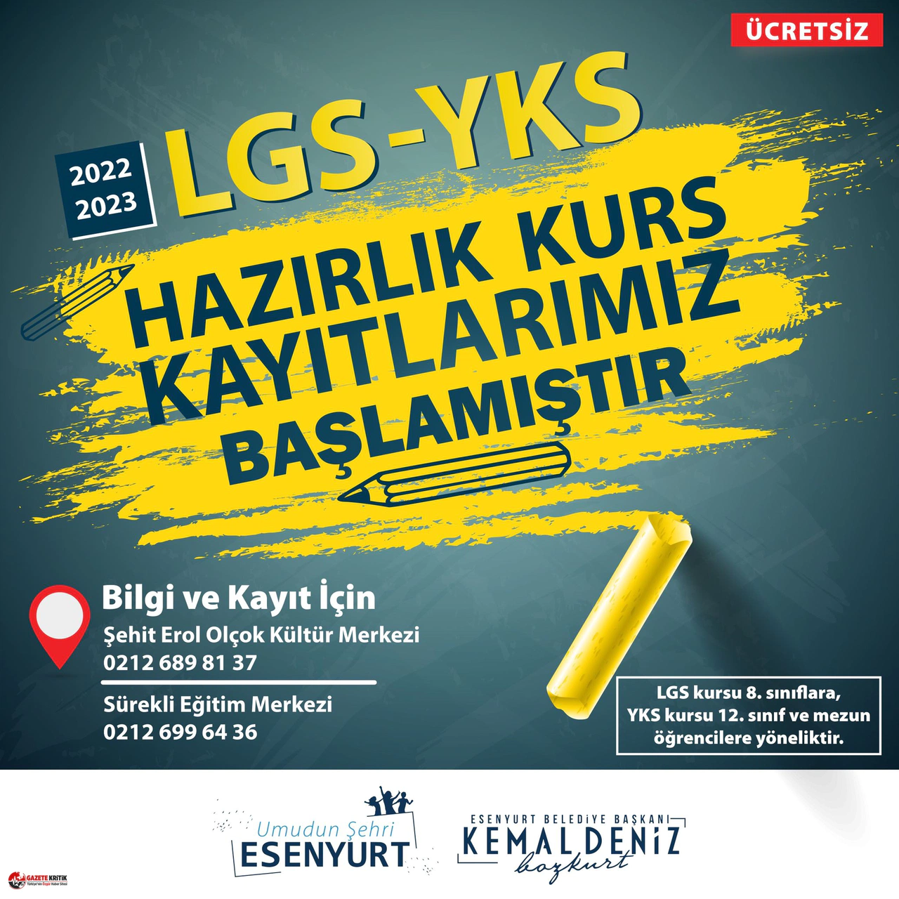 ESENYURT’TA '"LGS VE YKS'YE HAZIRLIK" KURS KAYITLARI BAŞLADI
