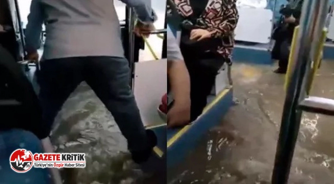 İETT otobüsünü sel bastı! Yolcuların panik anları kamerada