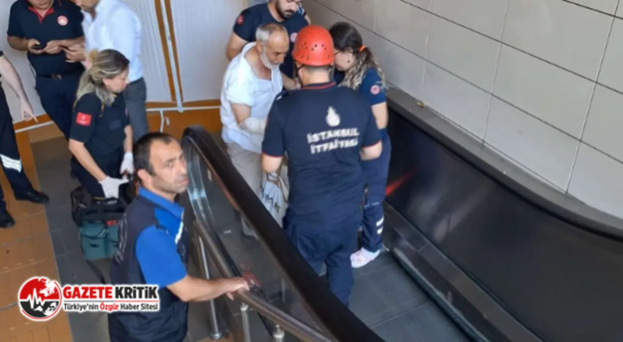 Metroya inmek isteyen kişi yürüyen merdivene sıkıştı!
