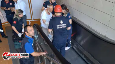 Metroya inmek isteyen kişi yürüyen merdivene sıkıştı!