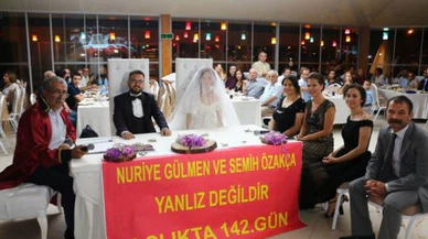Nuriye ve Semih için nikahta pankart açtılar