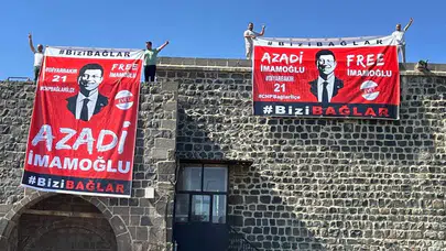 Diyarbakır’da İmamoğlu’nun pankartını surlara asan CHP’liler ‘şüpheli’ sıfatıyla ifadeye çağrıldı