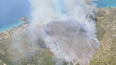 İzmir’in Karaburun ilçesindeki orman yangını devam ediyor