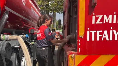 Menderes’teki orman yangınına İzmir itfaiyesinden müdahale