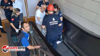 Metroya inmek isteyen kişi yürüyen merdivene sıkıştı!