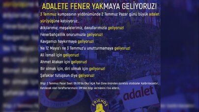 Fenerbahçe ilan etti: Adalet Yürüyüşü'ne katılıyor