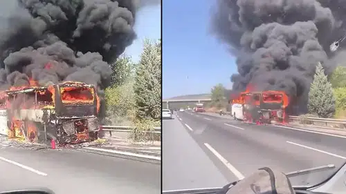 Bolu'da Yolcu Otobüsü Alev Alev Yandı! Şoförün Dikkati Büyük Faciayı Önledi