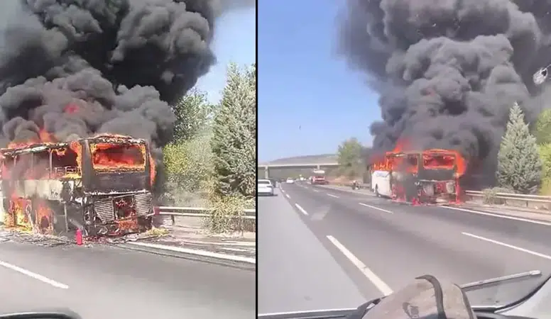 Bolu'da Yolcu Otobüsü Alev Alev Yandı! Şoförün Dikkati Büyük Faciayı Önledi