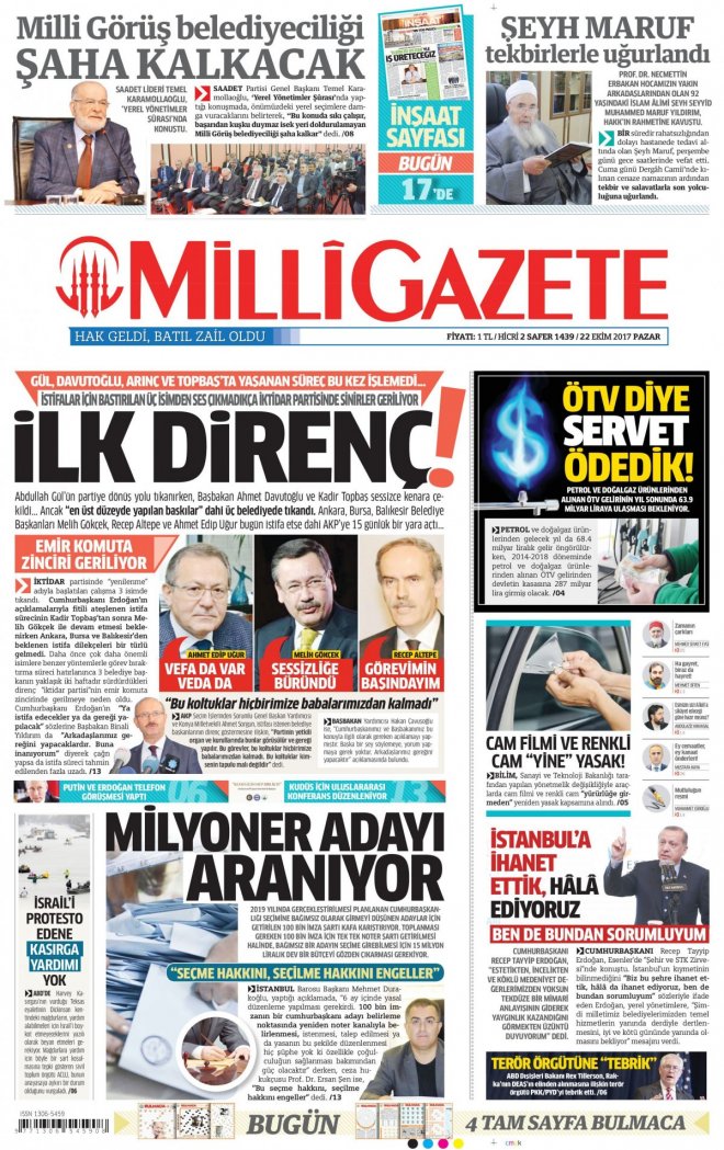 22.10.2017 GAZETE MANŞETLERİ 14