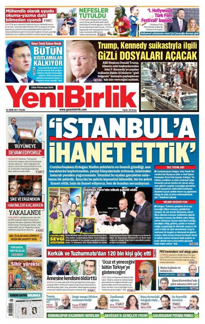22.10.2017 GAZETE MANŞETLERİ 2