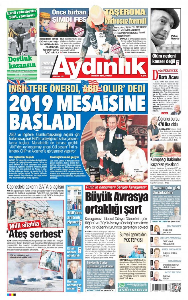 22.10.2017 GAZETE MANŞETLERİ 22
